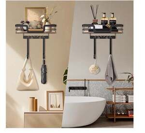 Multifunctional Wall Mounted Storage Shelf with Adjustable Hooks and Ironing Boa